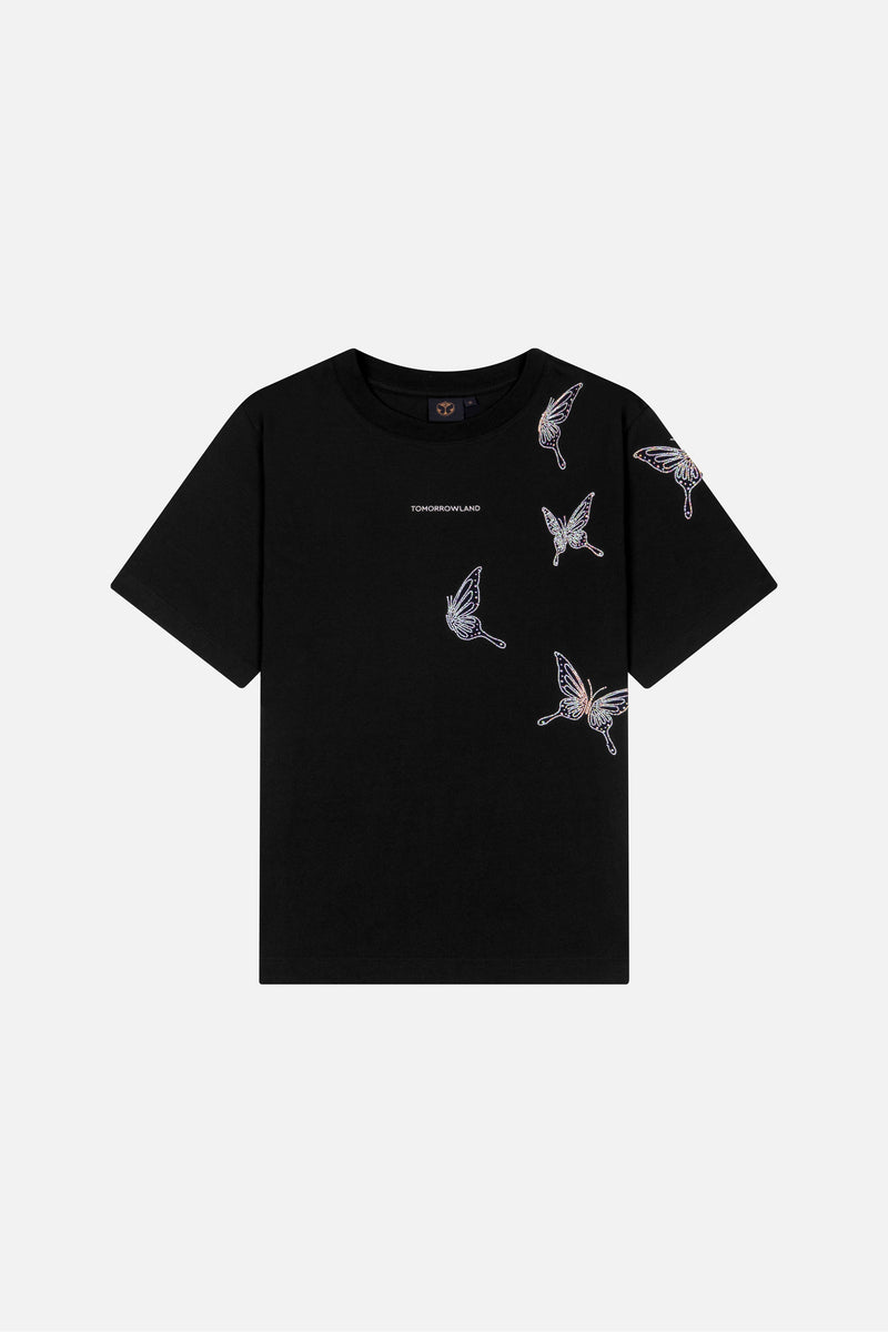 SPARKLE BUTTERFLY TSHIRT WOMEN BLACK