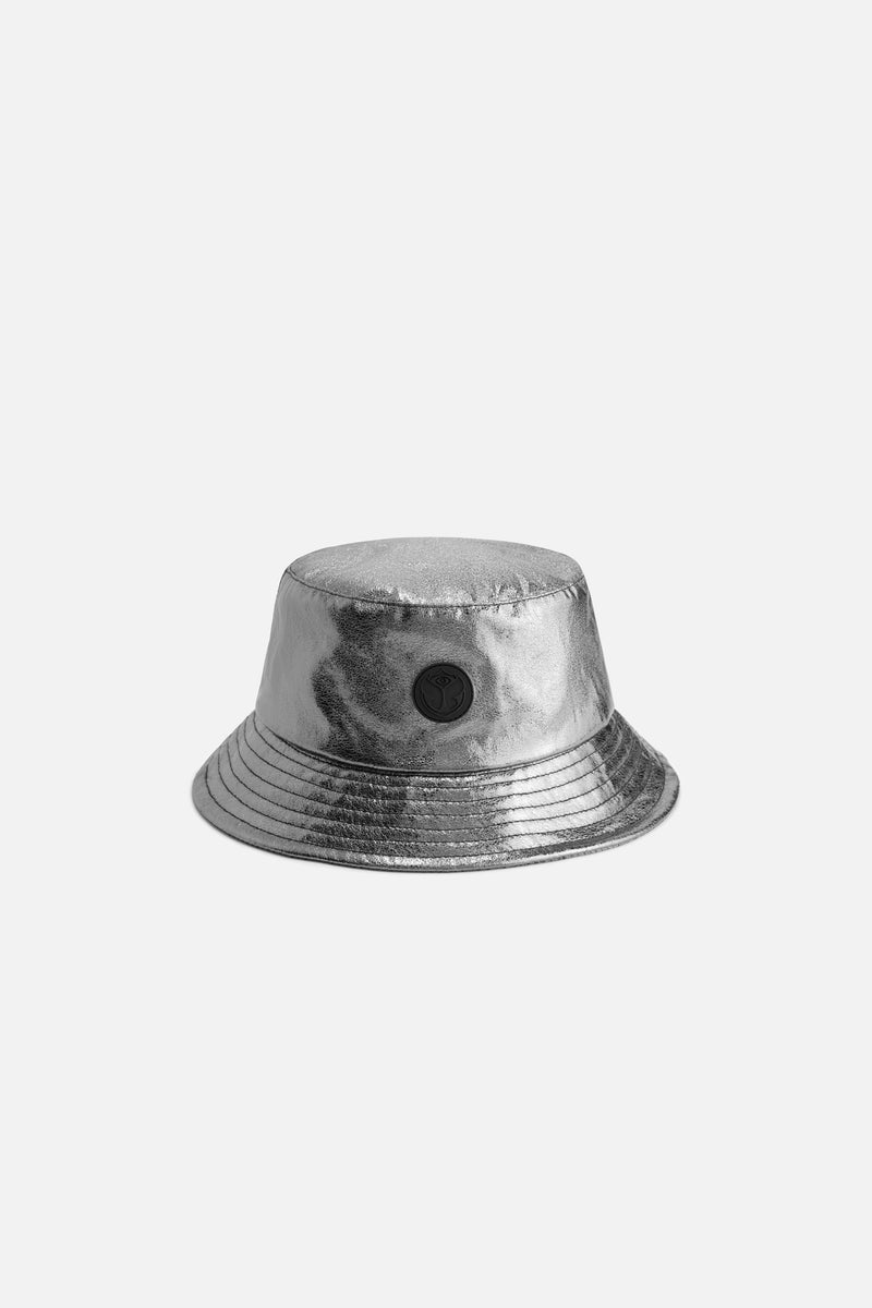 SHINY BUCKET HAT ICON SILVER