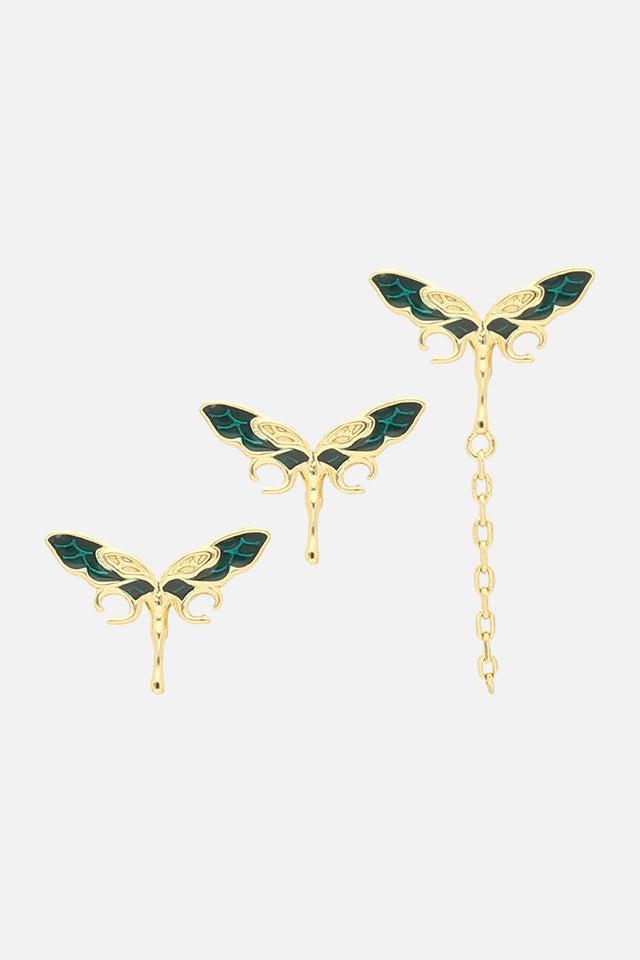 DRAGONLFLY STUD AND CHAIN SET 3PCS WOMEN GOLD