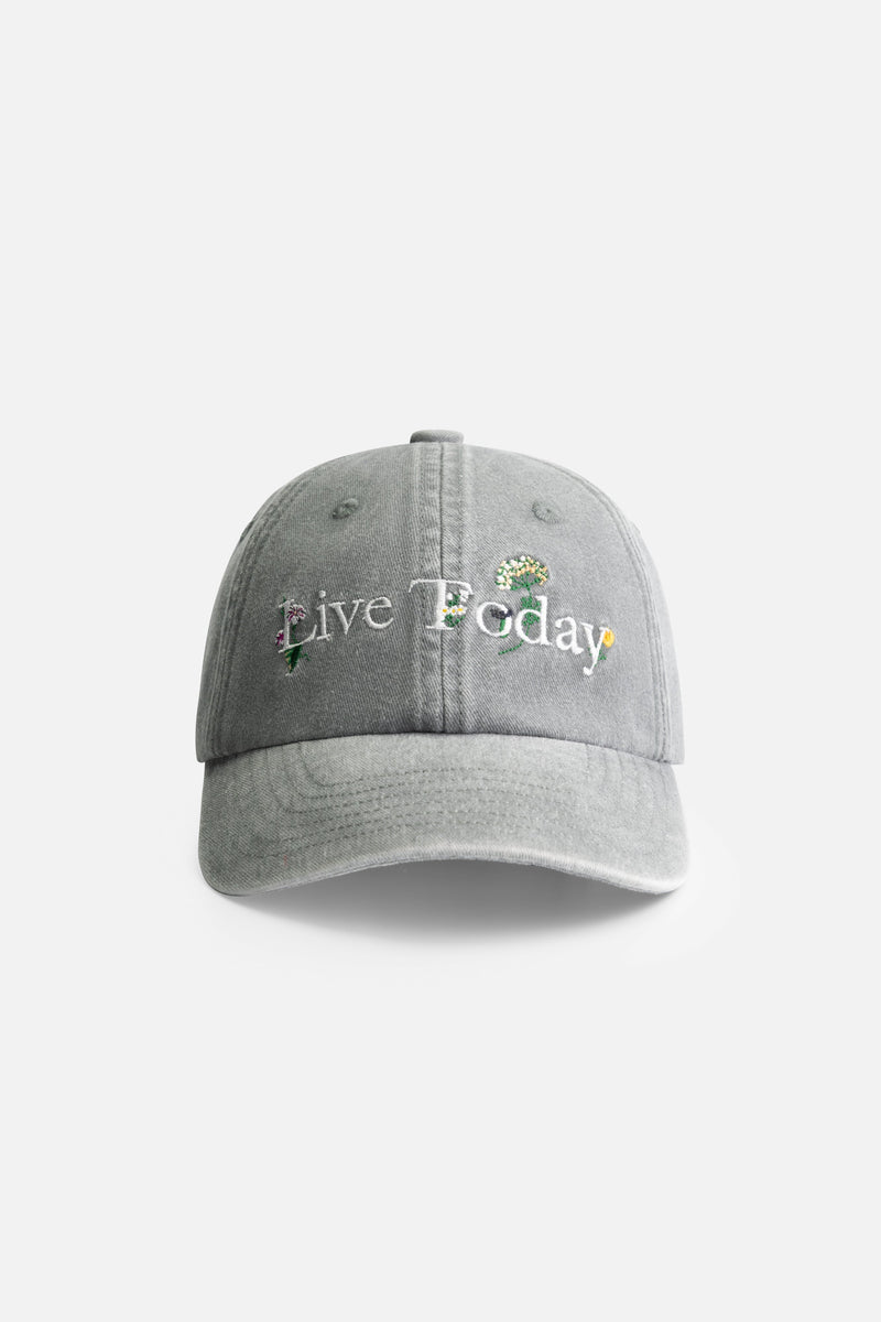 FLOWER SLOGAN CURVED CAP WASHED GREY