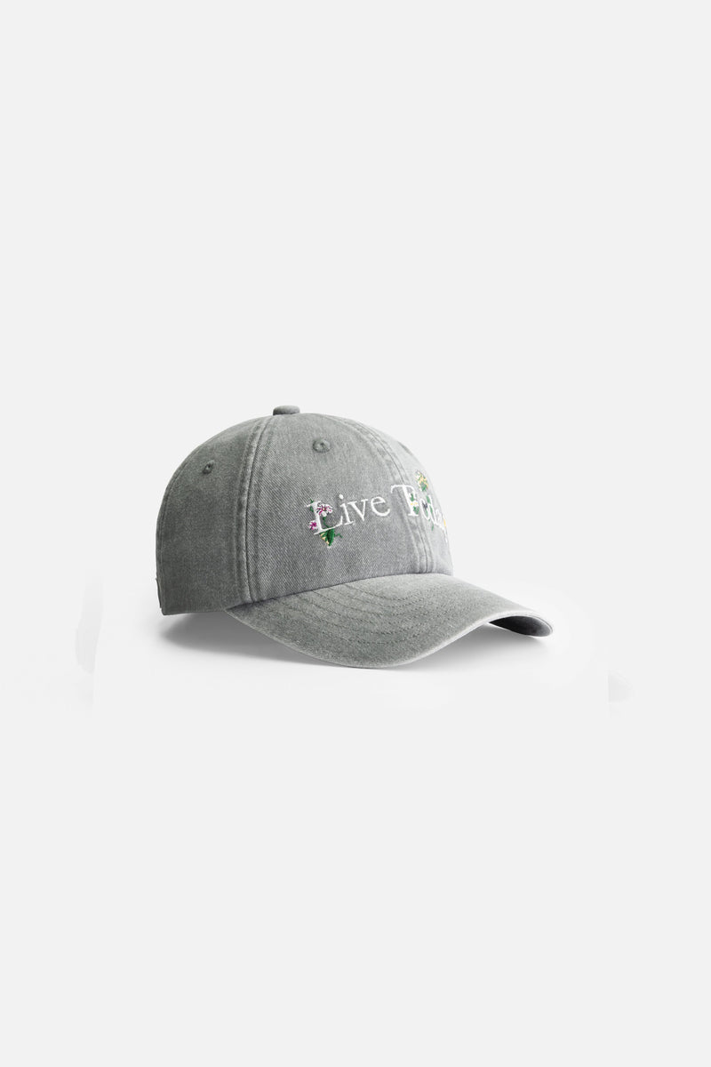 FLOWER SLOGAN CURVED CAP WASHED GREY