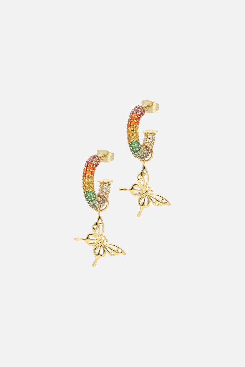RAINBOW BUTTERLFY HOOP EARRINGS WOMEN GOLD