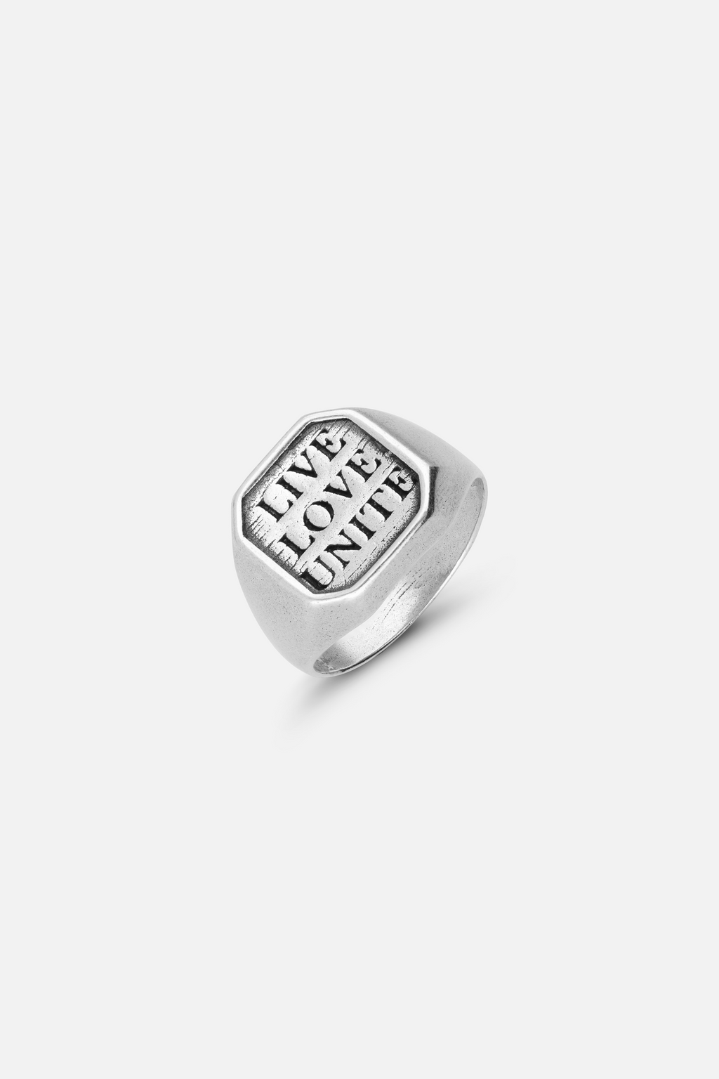 LIVE LOVE UNITE STAMP RING VINTAGE SILVER