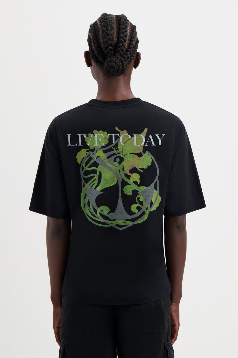 ICON BLOSSOM BACK TSHIRT WOMEN WASHED BLACK