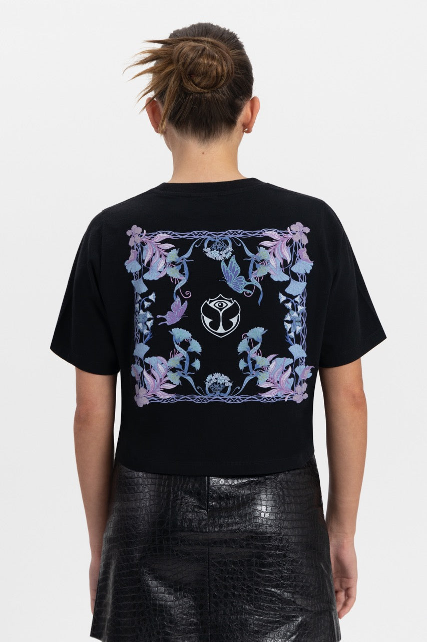 BOTANIC BACK TSHIRT CROPPED WOMEN BLACK