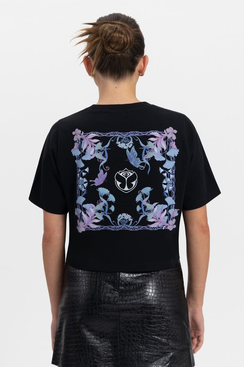 BOTANIC BACK TSHIRT CROPPED WOMEN BLACK
