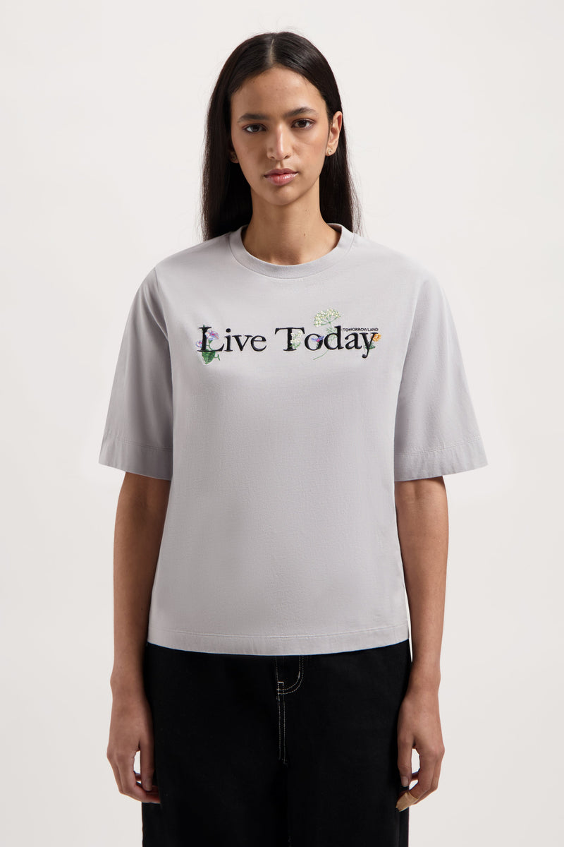 FLOWER SLOGAN TSHIRT WOMEN GREY