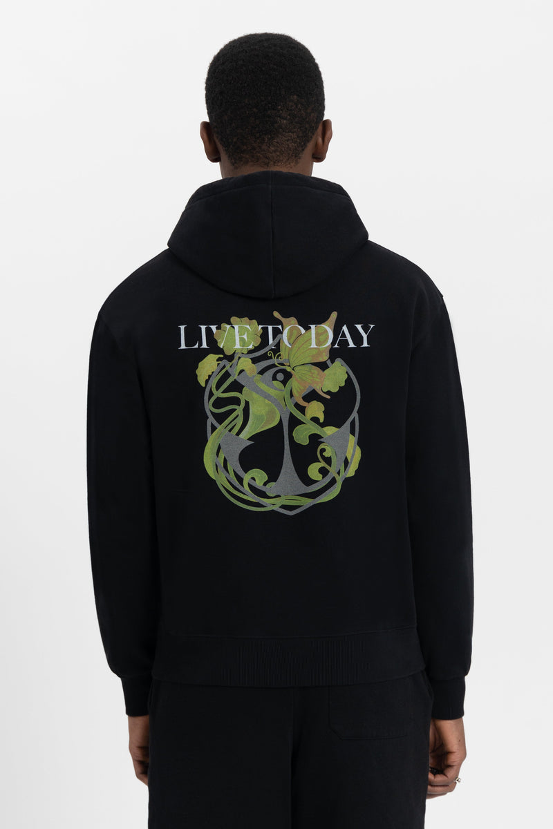 ICON BLOSSOM BACK HOODIE WASHED BLACK