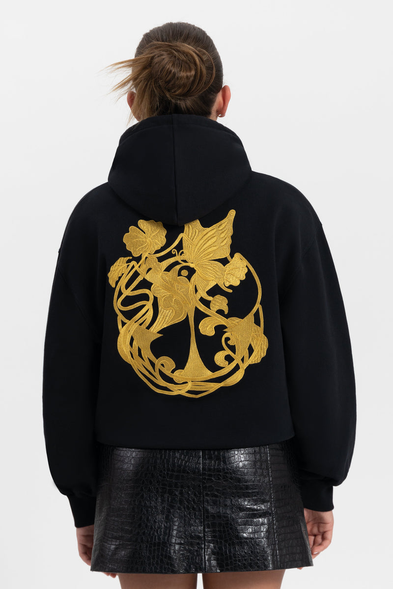 ICON BLOSSOM BACK HOODIE WOMEN BLACK