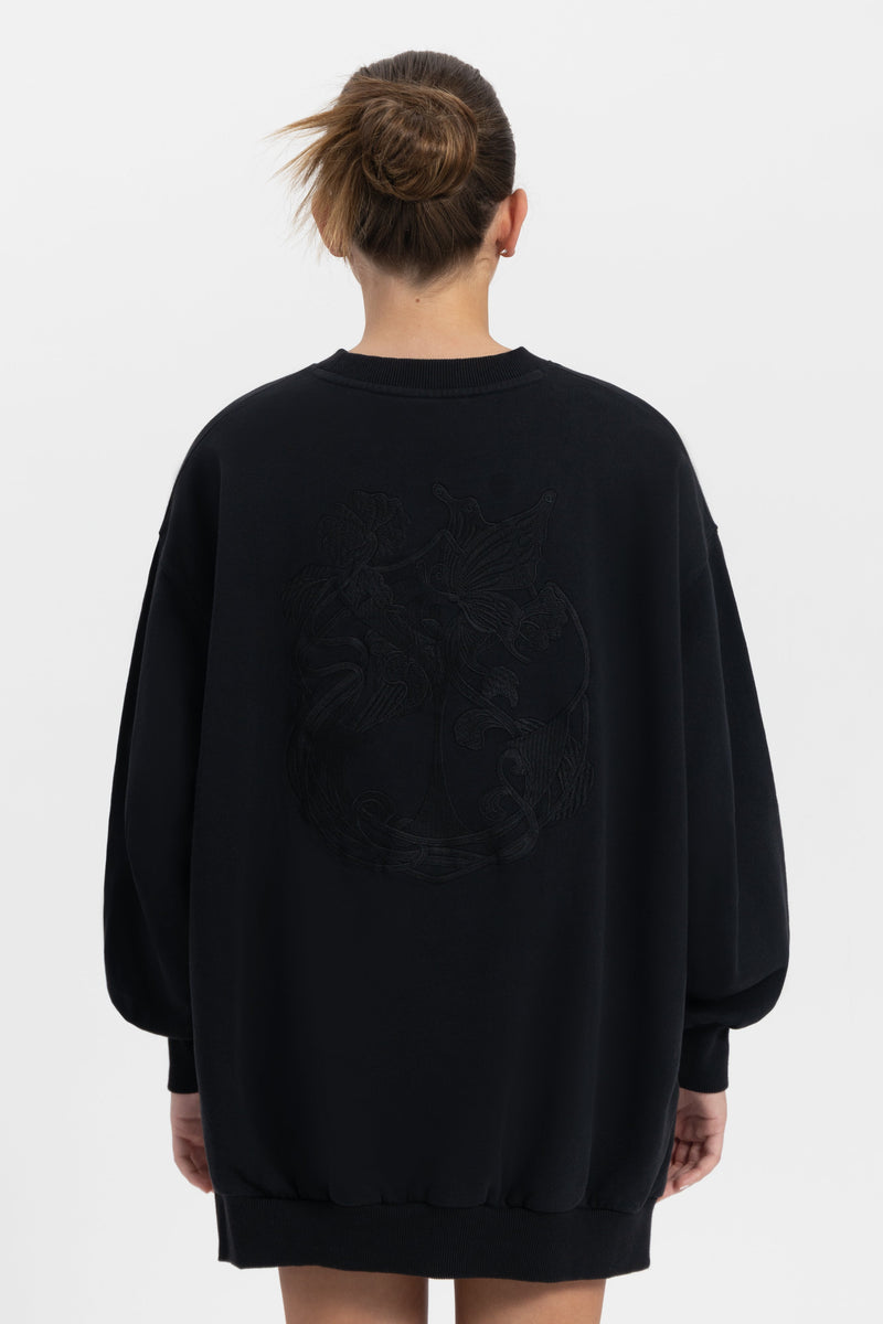 ICON BLOSSOM BACK SWEATSHIRT WOMEN WASHED BLACK