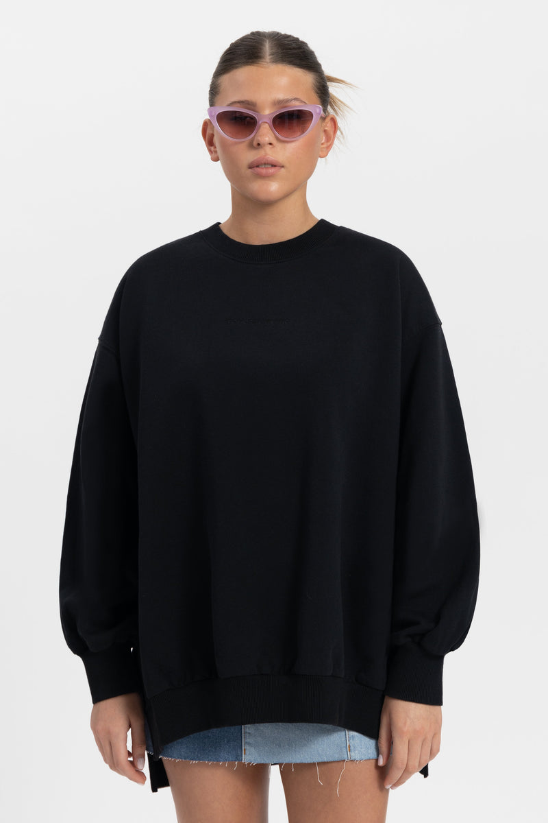 ICON BLOSSOM BACK SWEATSHIRT WOMEN WASHED BLACK