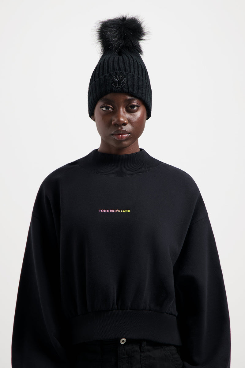 POMPOM BEANIE BLACK TONAL ARTWORK