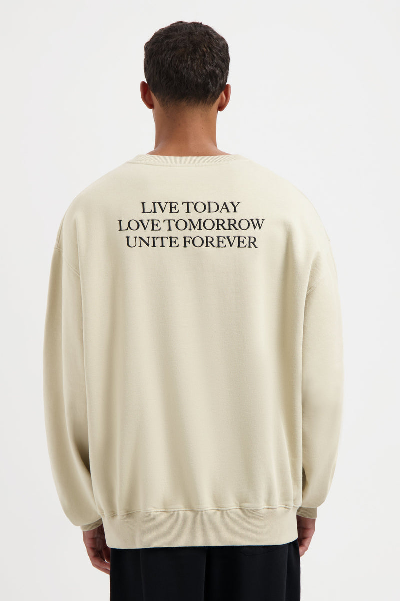 SLOGAN BACK SWEATSHIRT MEN SAND